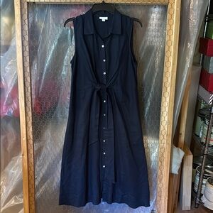 J. Jill Navy Blue Linen Buttoned Midi Sundress